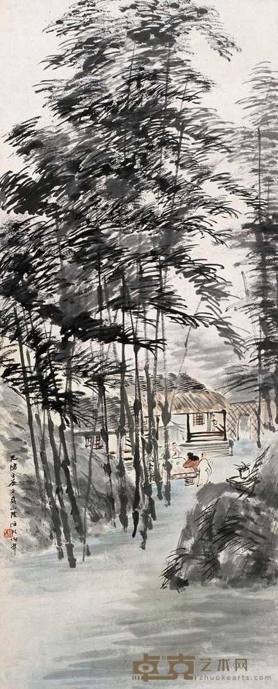 任颐 1892年作 竹林深处图 立轴 114×46cm